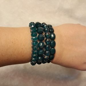 Set of 4 Beaded Elastic Teal Bracelets